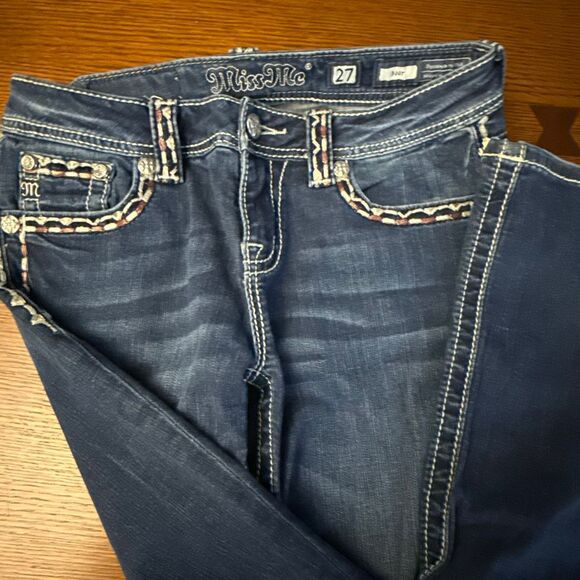 Miss Me Jeans Size 27 Bootcut M5014B26B MK798 Embroidered Flap Pockets Dark Wash - Picture 4 of 16